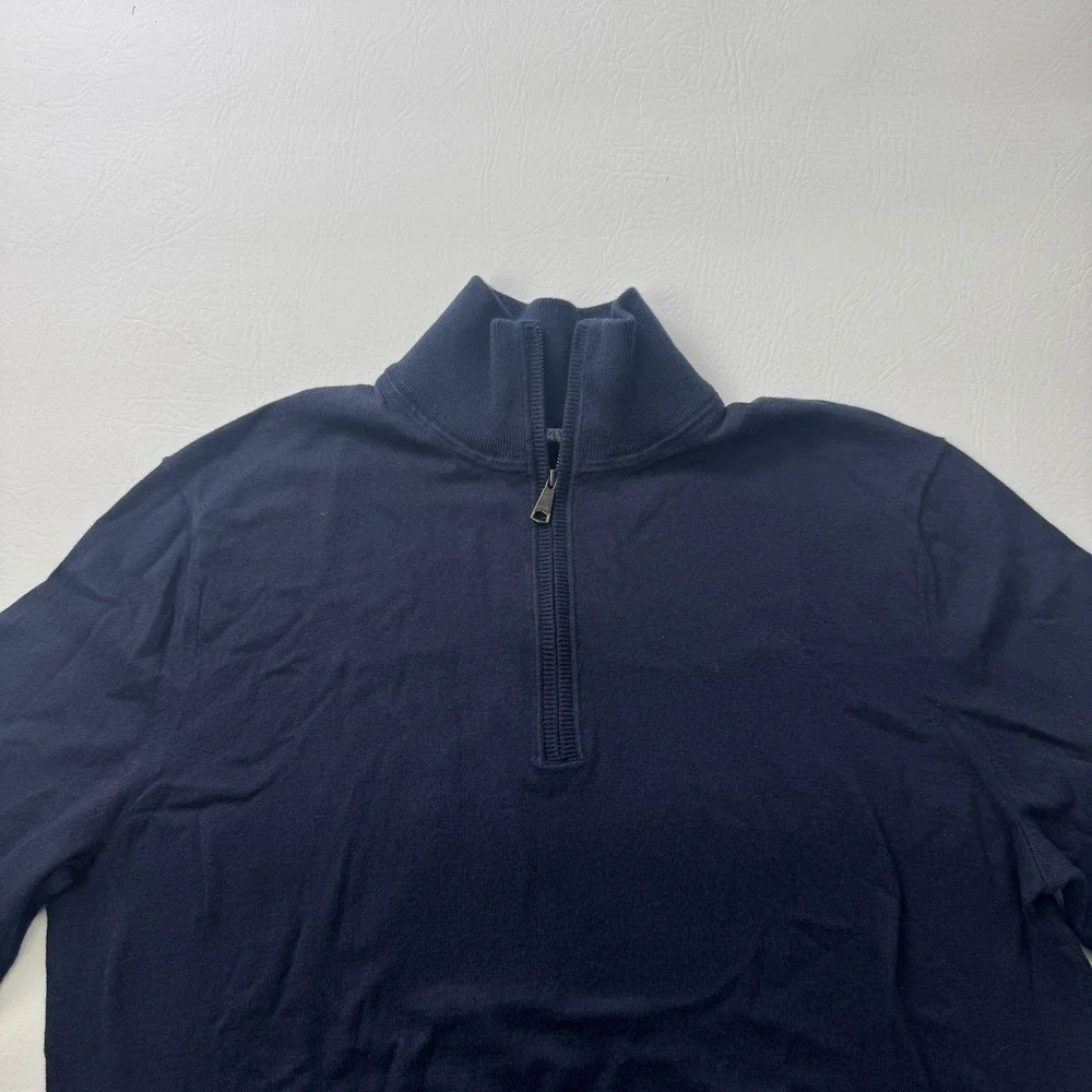 Banana Republic Mens Navy Blue Pima Cotton Cashmere Quarter Zip Sweater Large